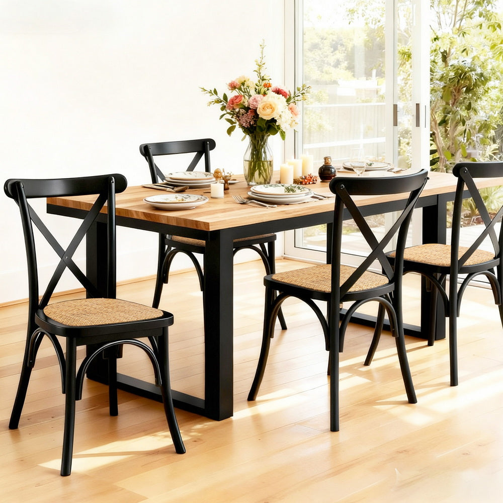 Artiss Set of 4 Dining Chairs Rattan Wooden Kitchen Accent Chair Cafe Lounge Rubber Wood