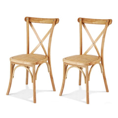 Artiss Set of 2 Dining Chairs Rattan Wooden Kitchen Accent Chair Cafe Lounge Rubber Wood