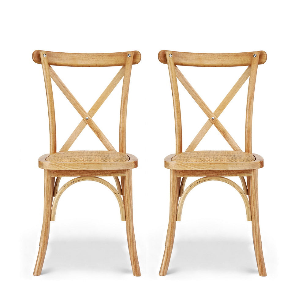 Artiss Set of 2 Dining Chairs Rattan Wooden Kitchen Accent Chair Cafe Lounge Rubber Wood
