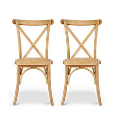 Artiss Set of 2 Dining Chairs Rattan Wooden Kitchen Accent Chair Cafe Lounge Rubber Wood