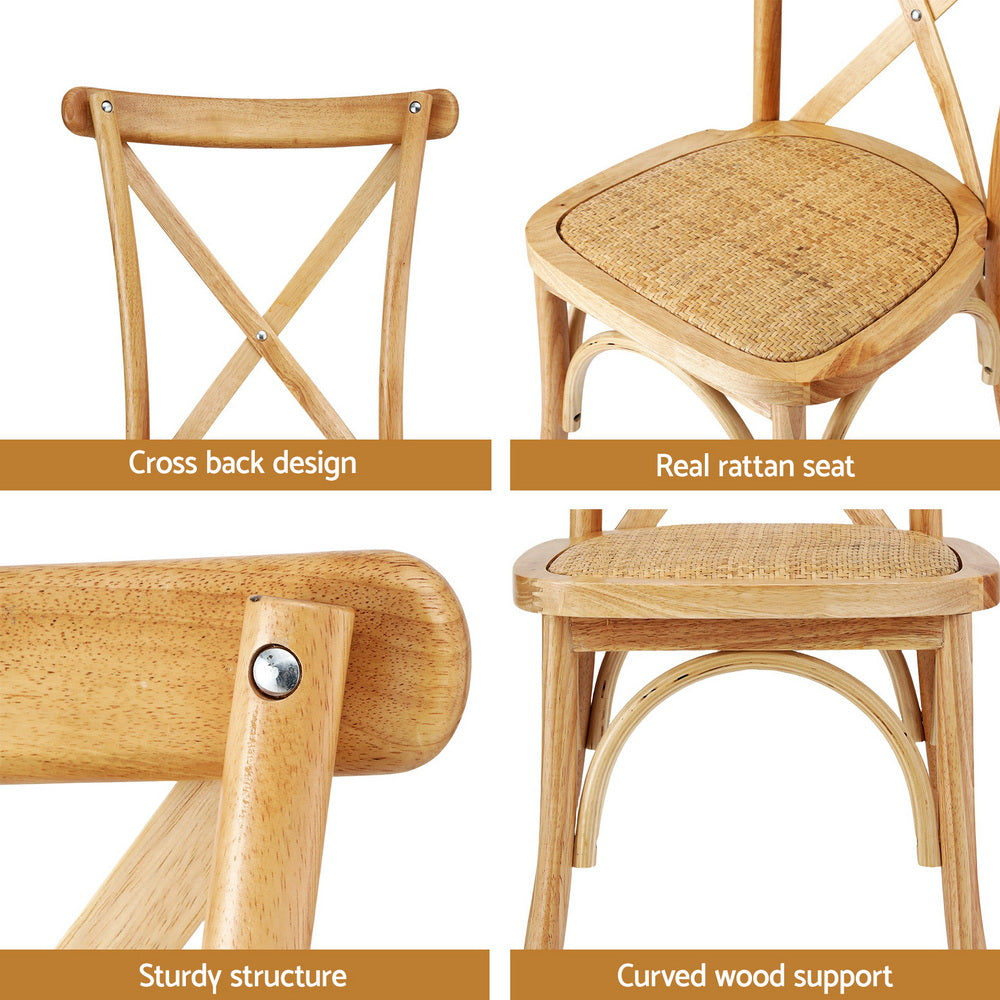 Artiss Set of 2 Dining Chairs Rattan Wooden Kitchen Accent Chair Cafe Lounge Rubber Wood