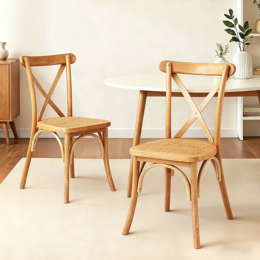 Artiss Set of 2 Dining Chairs Rattan Wooden Kitchen Accent Chair Cafe Lounge Rubber Wood