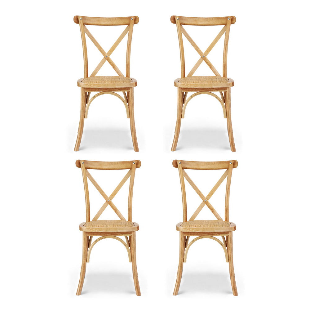 Artiss Set of 4 Dining Chairs Rattan Wooden Kitchen Accent Chair Cafe Lounge Rubber Wood