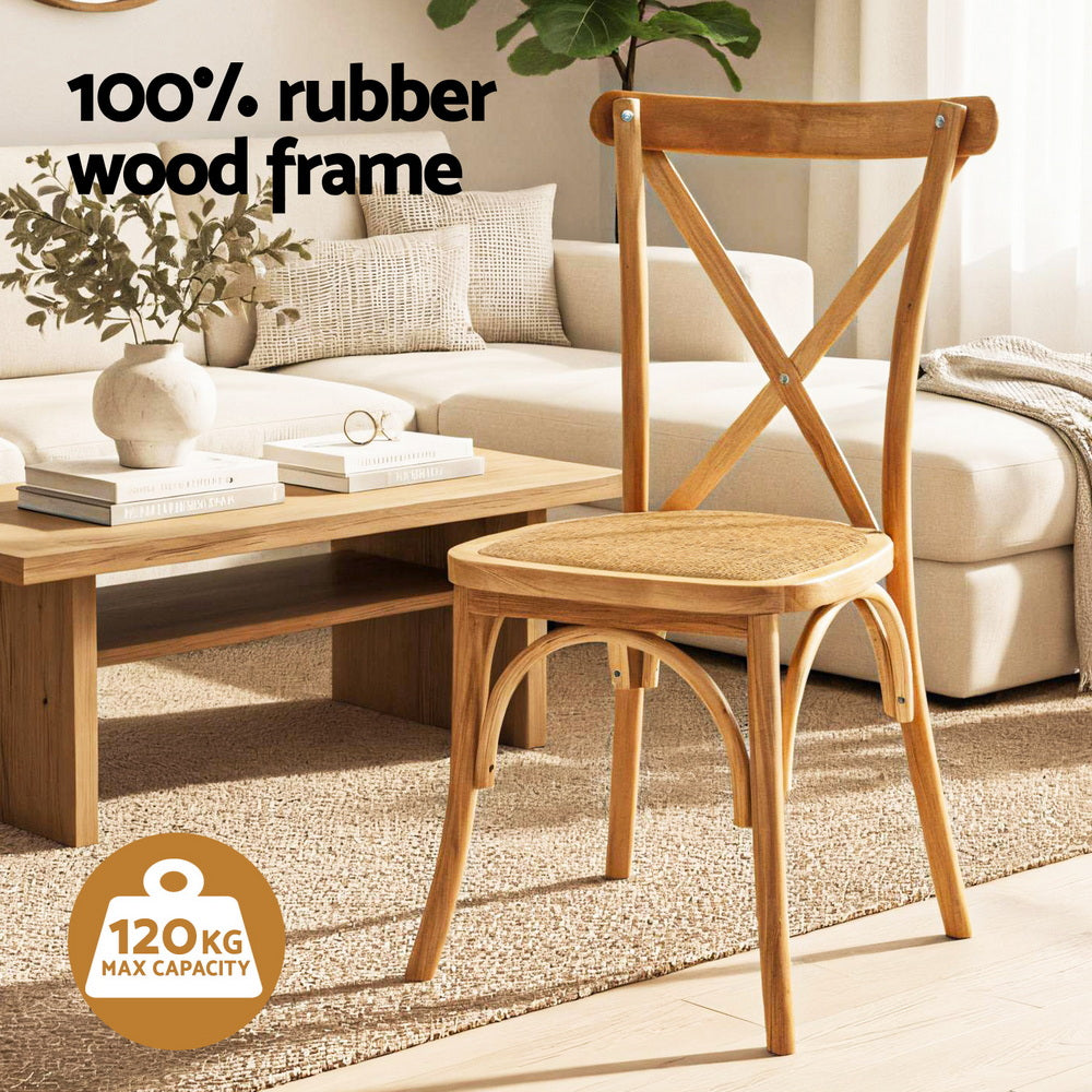 Artiss Set of 4 Dining Chairs Rattan Wooden Kitchen Accent Chair Cafe Lounge Rubber Wood