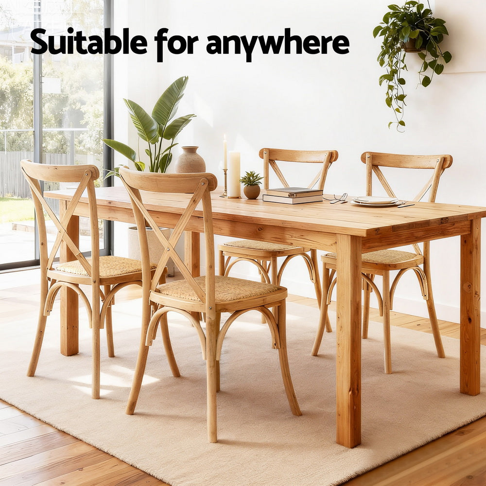 Artiss Set of 4 Dining Chairs Rattan Wooden Kitchen Accent Chair Cafe Lounge Rubber Wood