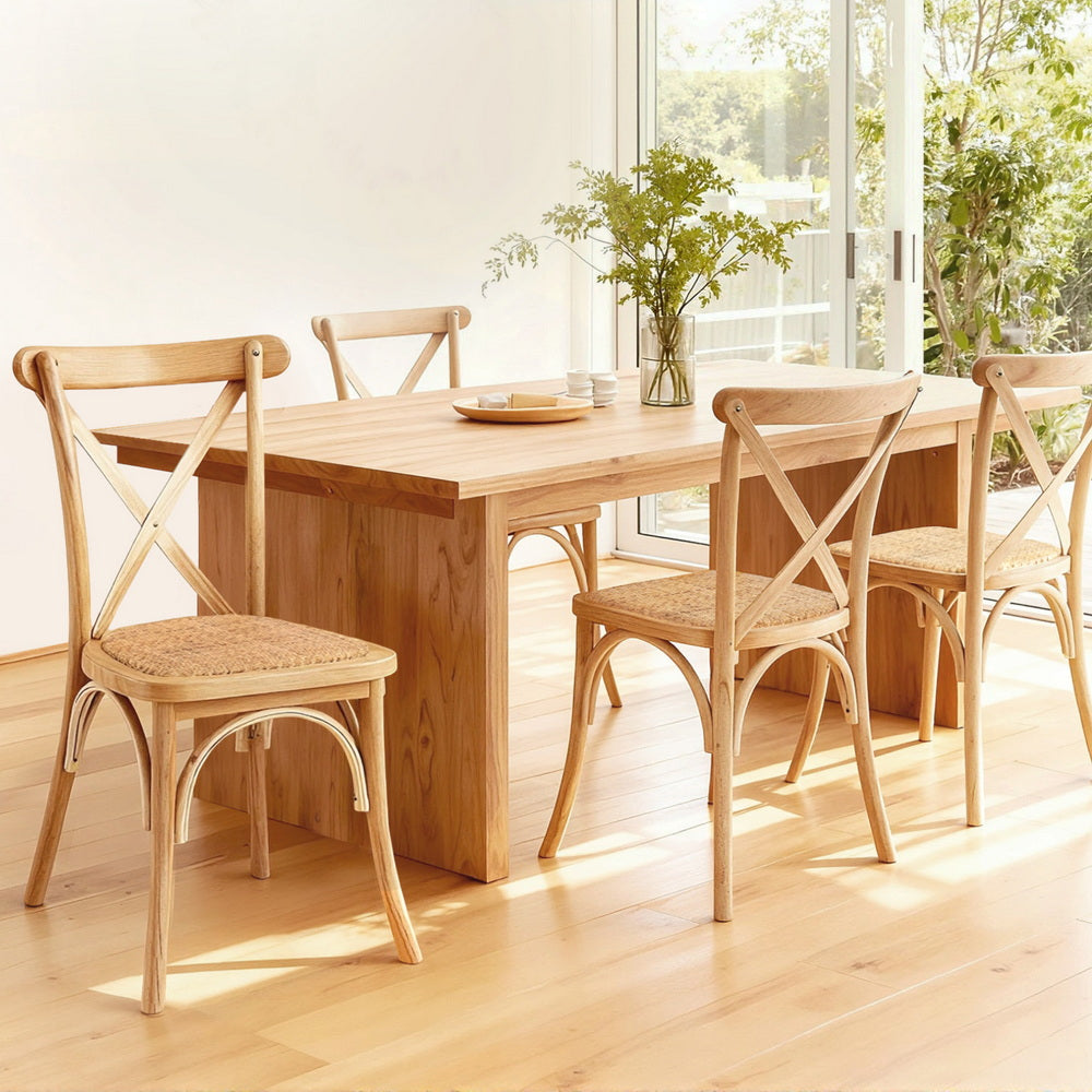 Artiss Set of 4 Dining Chairs Rattan Wooden Kitchen Accent Chair Cafe Lounge Rubber Wood