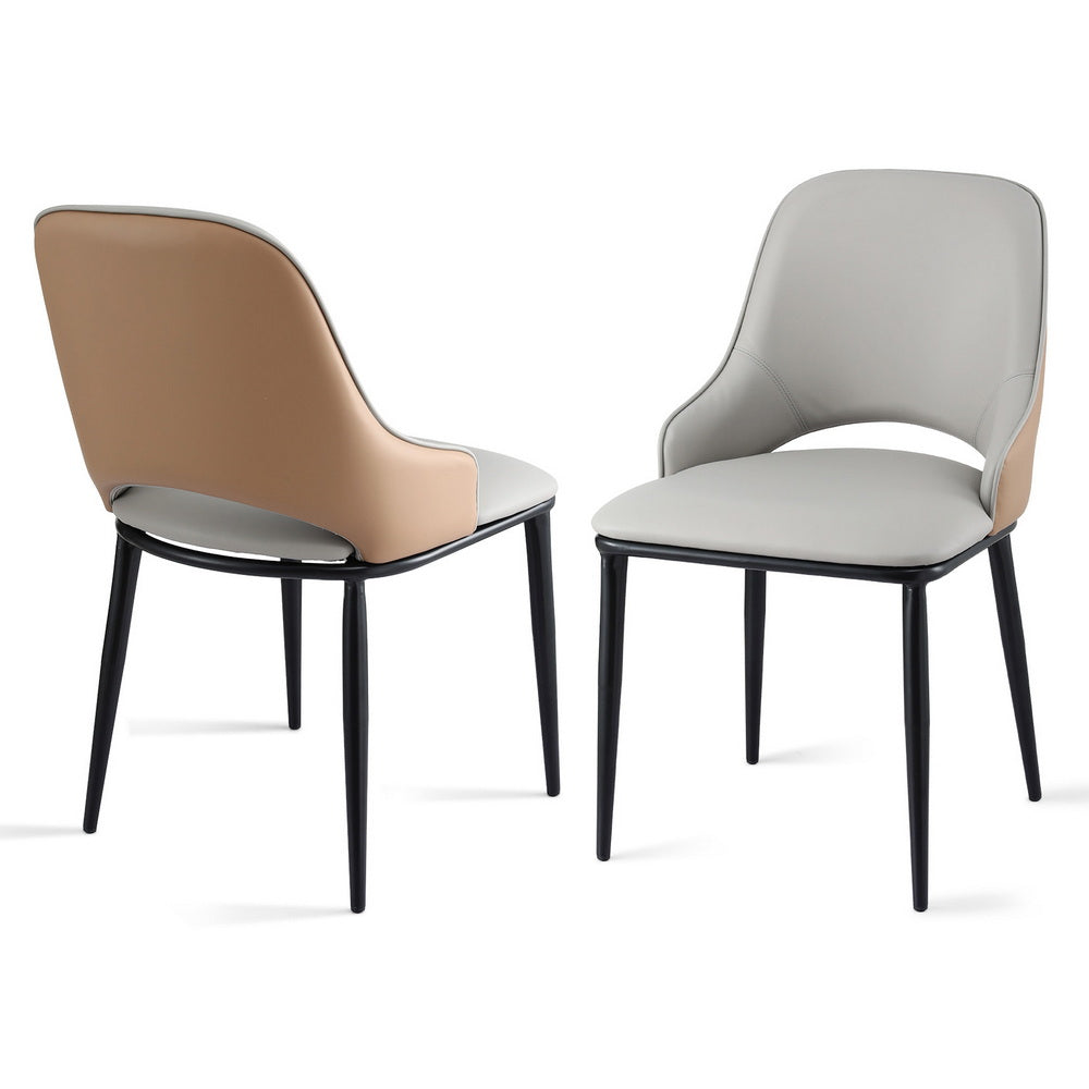 Artiss Set of 2 Dining Chairs Hollow PU Leather Kitchen Lounge Cafe Accent Chair Grey
