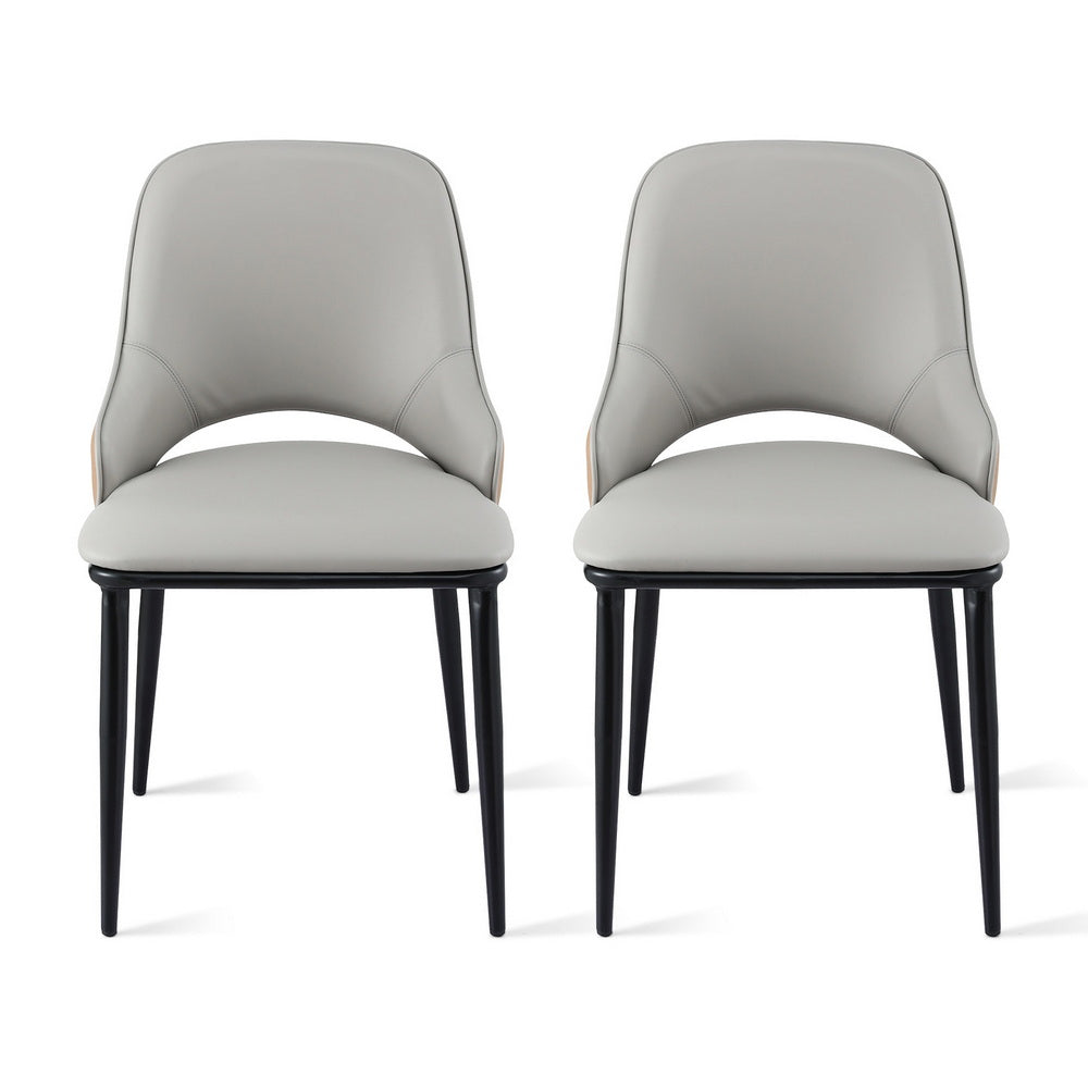 Artiss Set of 2 Dining Chairs Hollow PU Leather Kitchen Lounge Cafe Accent Chair Grey