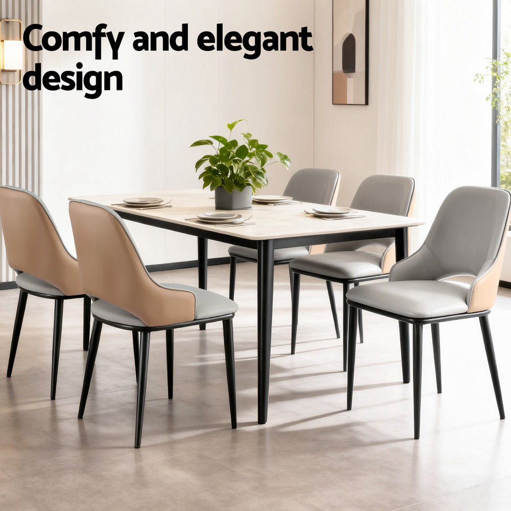 Artiss Set of 2 Dining Chairs Hollow PU Leather Kitchen Lounge Cafe Accent Chair Grey