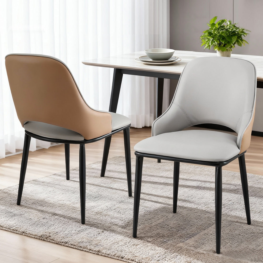 Artiss Set of 2 Dining Chairs Hollow PU Leather Kitchen Lounge Cafe Accent Chair Grey