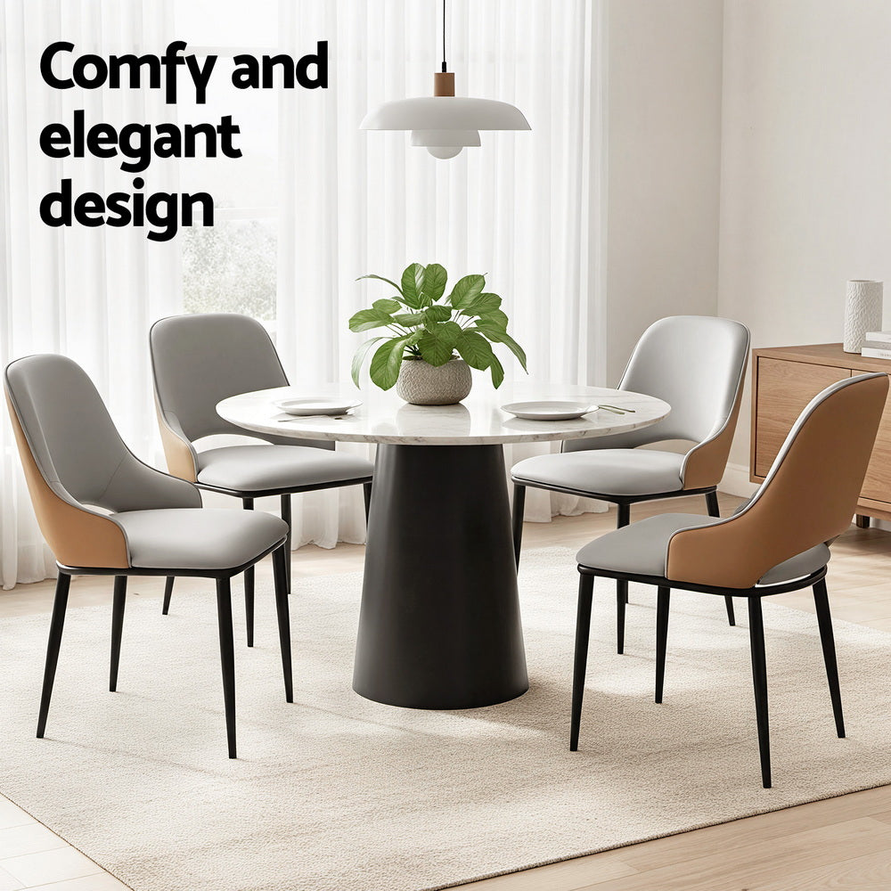 Artiss Set of 4 Dining Chairs Hollow PU Leather Kitchen Lounge Cafe Accent Chair Grey