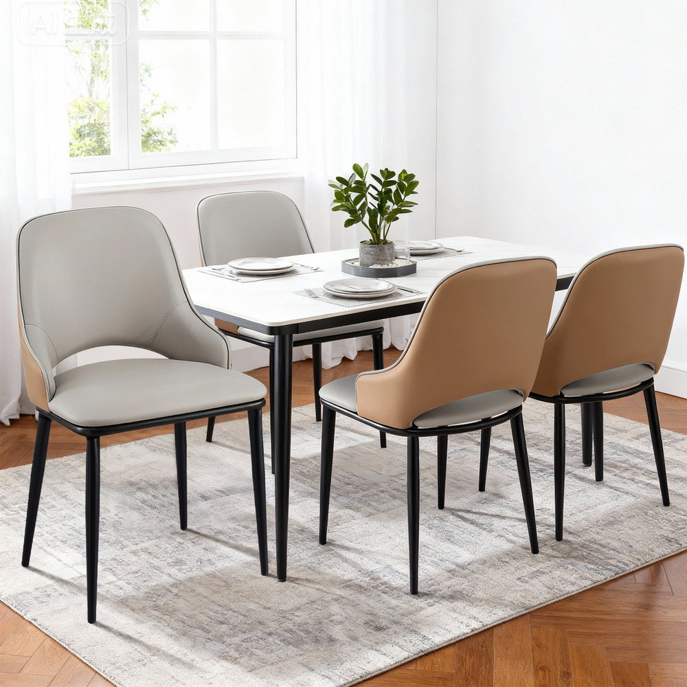 Artiss Set of 4 Dining Chairs Hollow PU Leather Kitchen Lounge Cafe Accent Chair Grey
