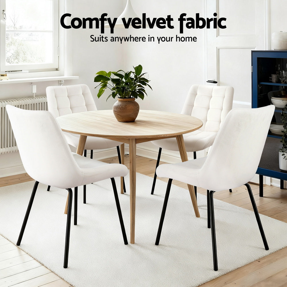 Artiss Set of 2 Dining Chairs Velvet Tufted Kitchen Lounge Cafe Accent Chair Beige
