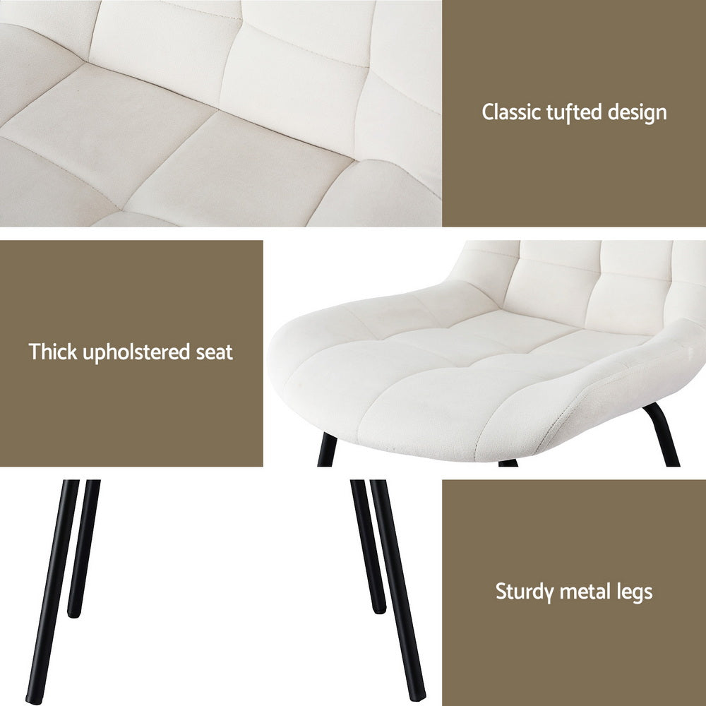 Artiss Set of 2 Dining Chairs Velvet Tufted Kitchen Lounge Cafe Accent Chair Beige