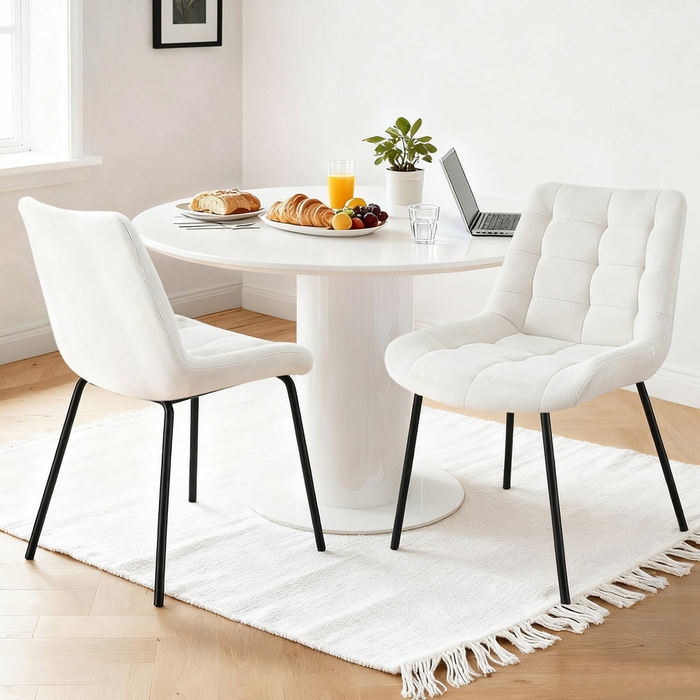 Artiss Set of 2 Dining Chairs Velvet Tufted Kitchen Lounge Cafe Accent Chair Beige