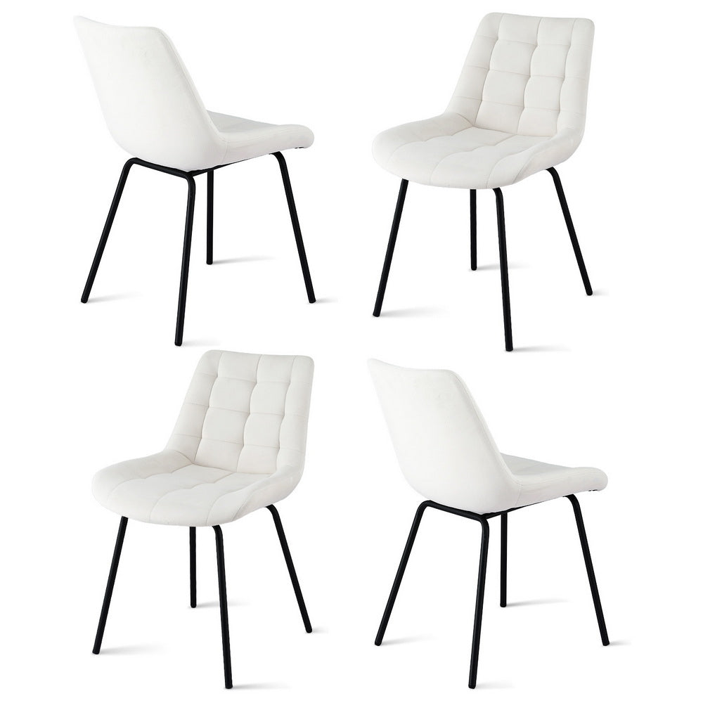 Artiss Set of 4 Dining Chairs Velvet Tufted Kitchen Lounge Cafe Accent Chair Beige