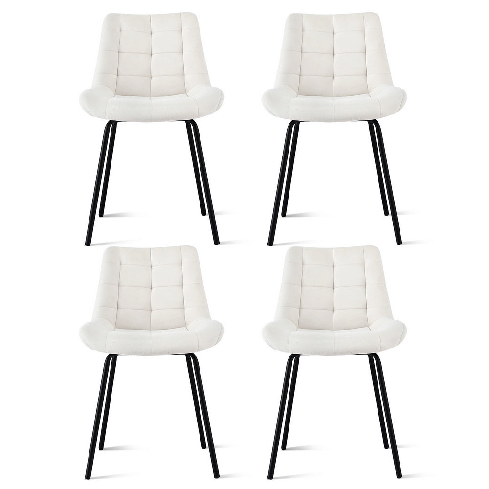 Artiss Set of 4 Dining Chairs Velvet Tufted Kitchen Lounge Cafe Accent Chair Beige