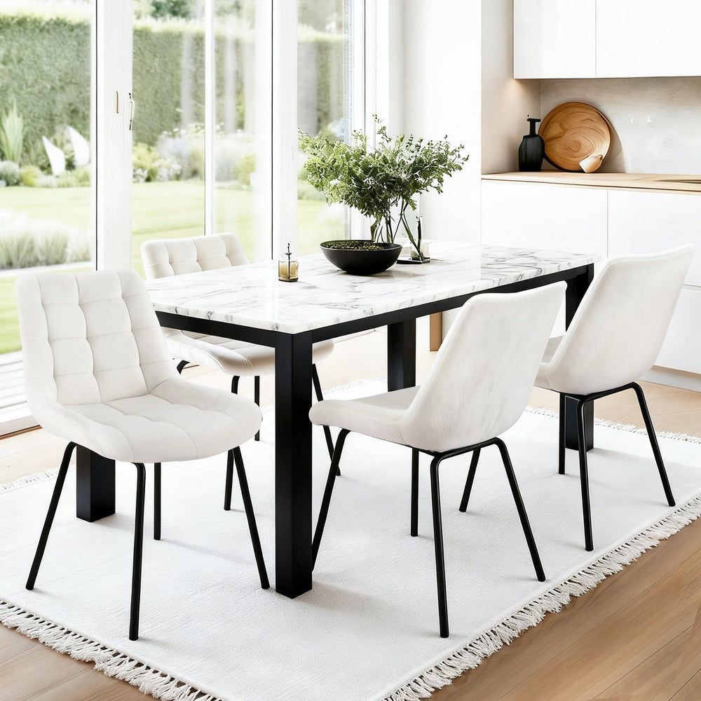 Artiss Set of 4 Dining Chairs Velvet Tufted Kitchen Lounge Cafe Accent Chair Beige