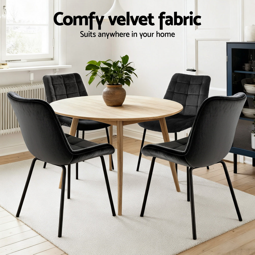 Artiss 4x Dining Chairs Velvet Tufted Kitchen Lounge Cafe Accent Chair Black