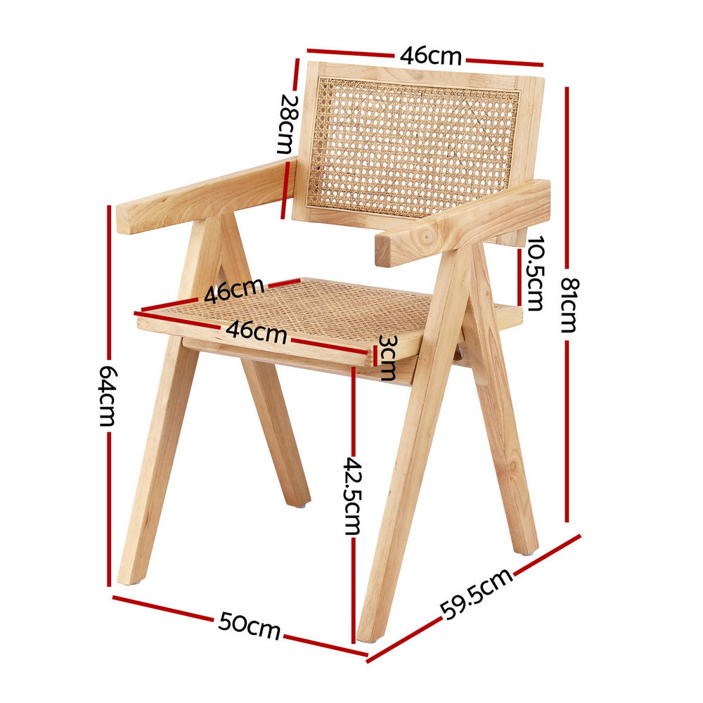 Artiss Set of 1 Dining Chair Wooden Rattan Seat Rubber Wood Frame