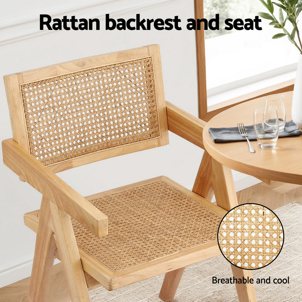 Artiss Set of 1 Dining Chair Wooden Rattan Seat Rubber Wood Frame