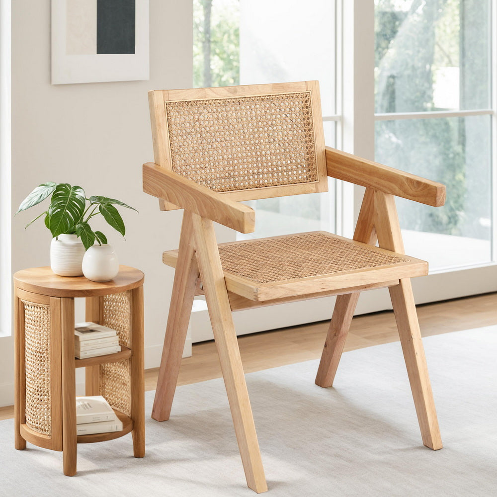 Artiss Set of 1 Dining Chair Wooden Rattan Seat Rubber Wood Frame