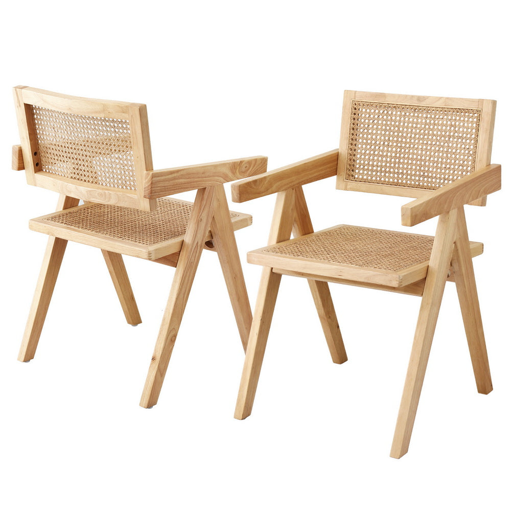 Artiss Set of 2 Dining Chairs Wooden Rattan Seat Rubber Wood Frame