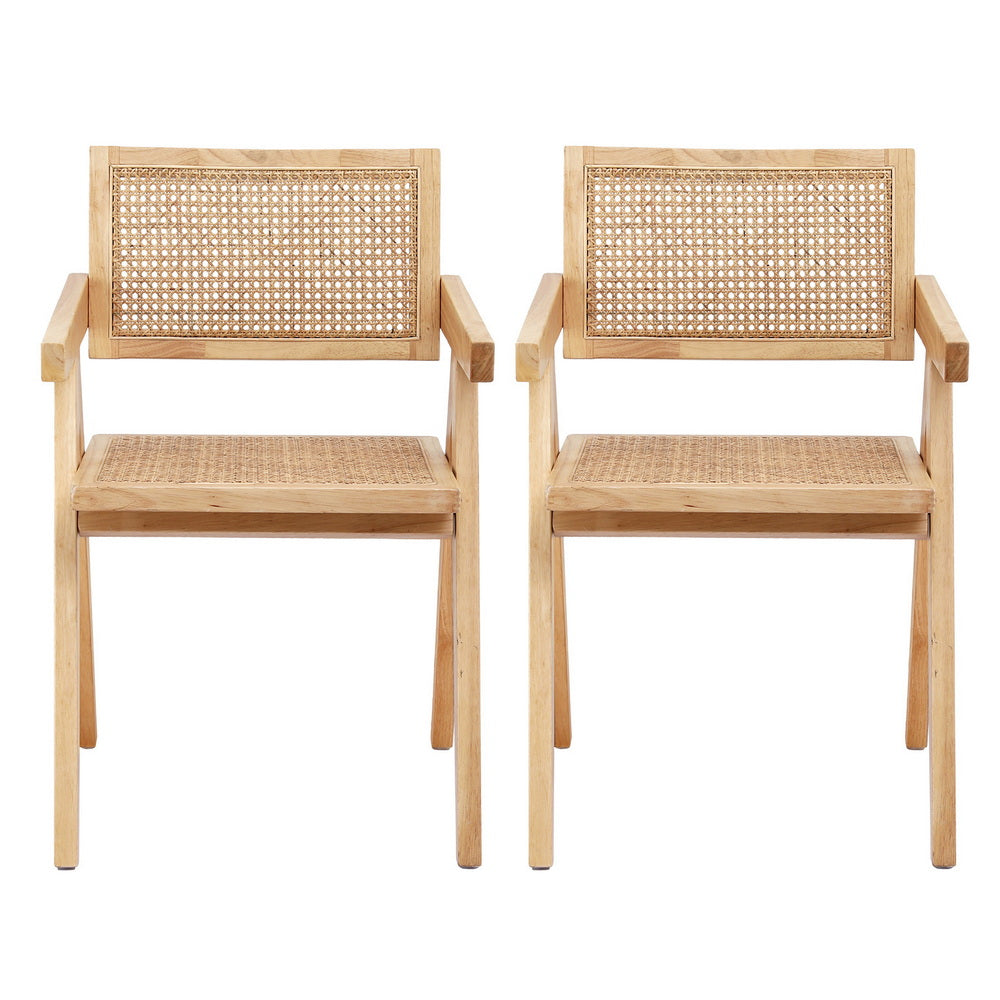 Artiss Set of 2 Dining Chairs Wooden Rattan Seat Rubber Wood Frame