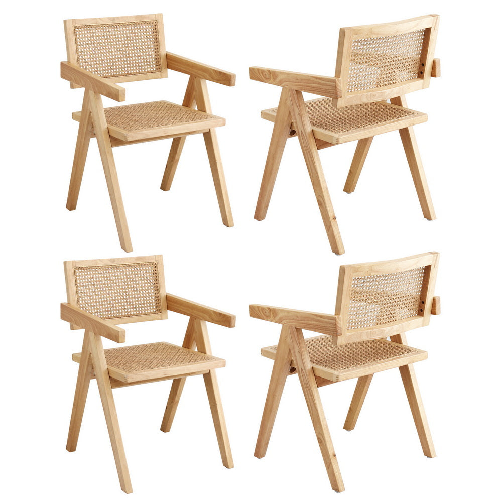 Artiss Set of 4 Dining Chairs Wooden Rattan Seat Rubber Wood Frame
