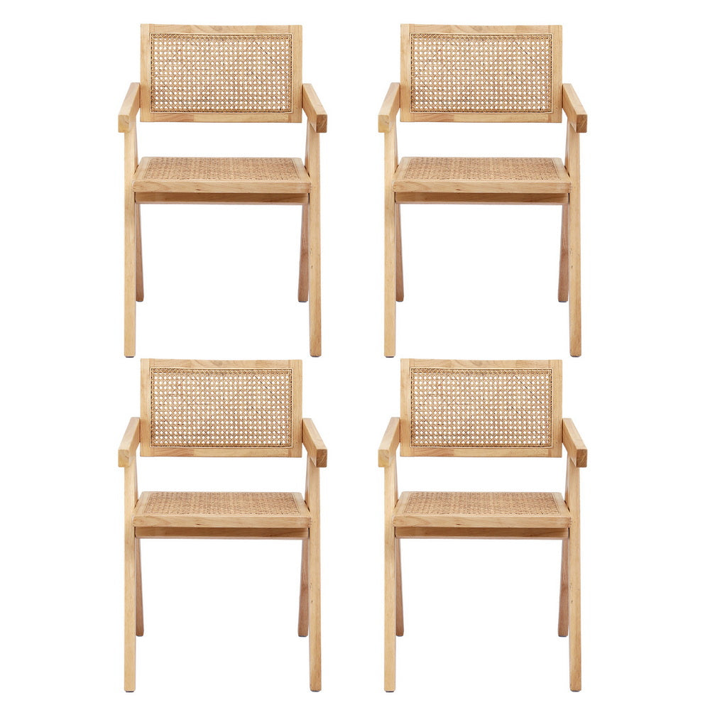Artiss Set of 4 Dining Chairs Wooden Rattan Seat Rubber Wood Frame