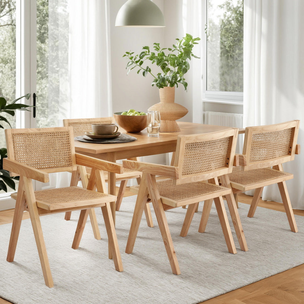 Artiss Set of 4 Dining Chairs Wooden Rattan Seat Rubber Wood Frame
