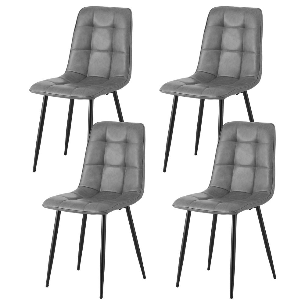 Artiss Set of 4 Dining Chairs Retro PU Leather Kitchen Lounge Cafe Accent Chair Grey