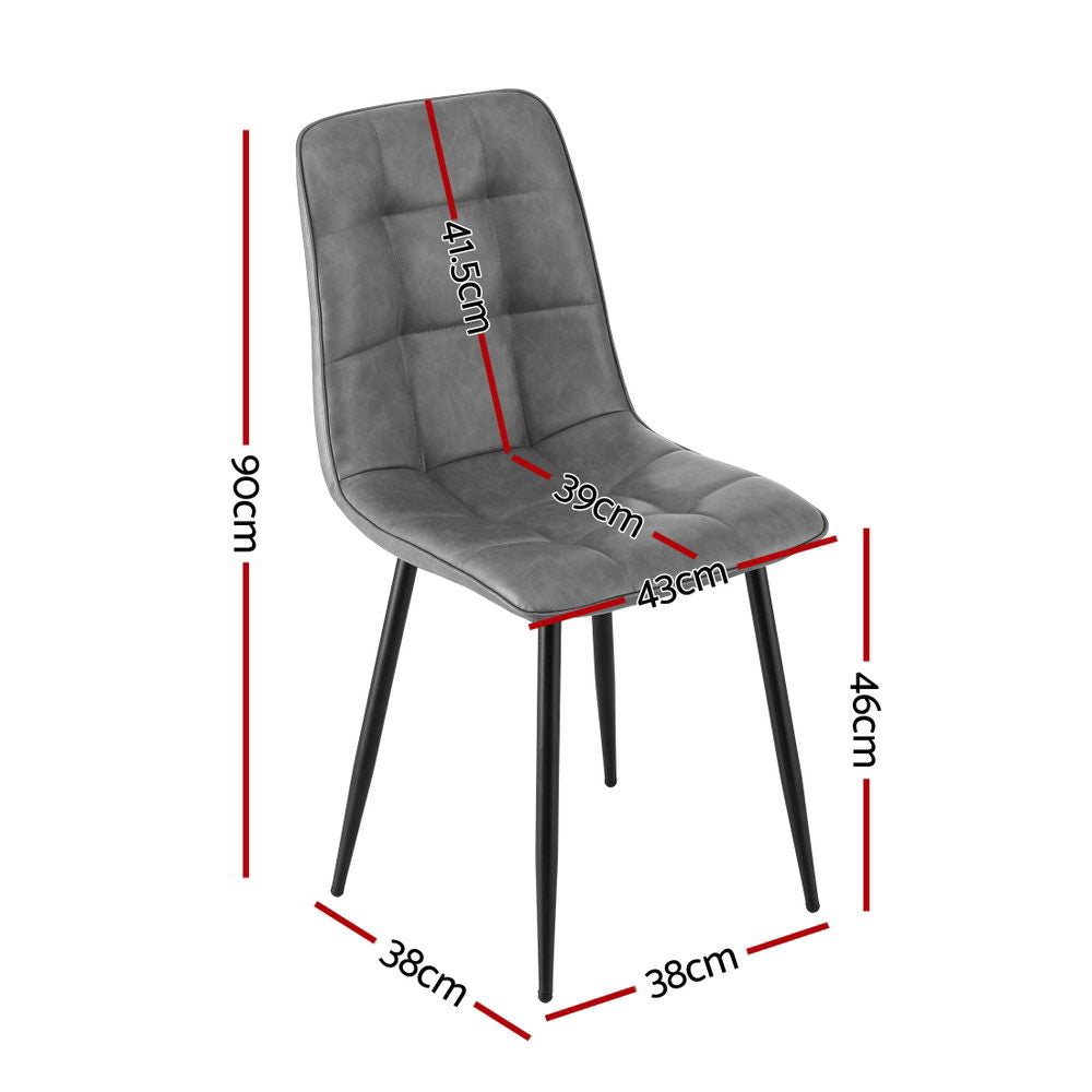 Artiss Set of 4 Dining Chairs Retro PU Leather Kitchen Lounge Cafe Accent Chair Grey