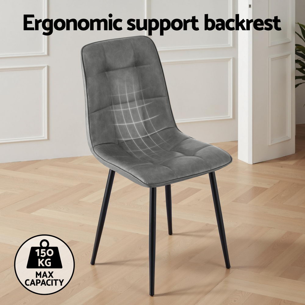 Artiss Set of 4 Dining Chairs Retro PU Leather Kitchen Lounge Cafe Accent Chair Grey