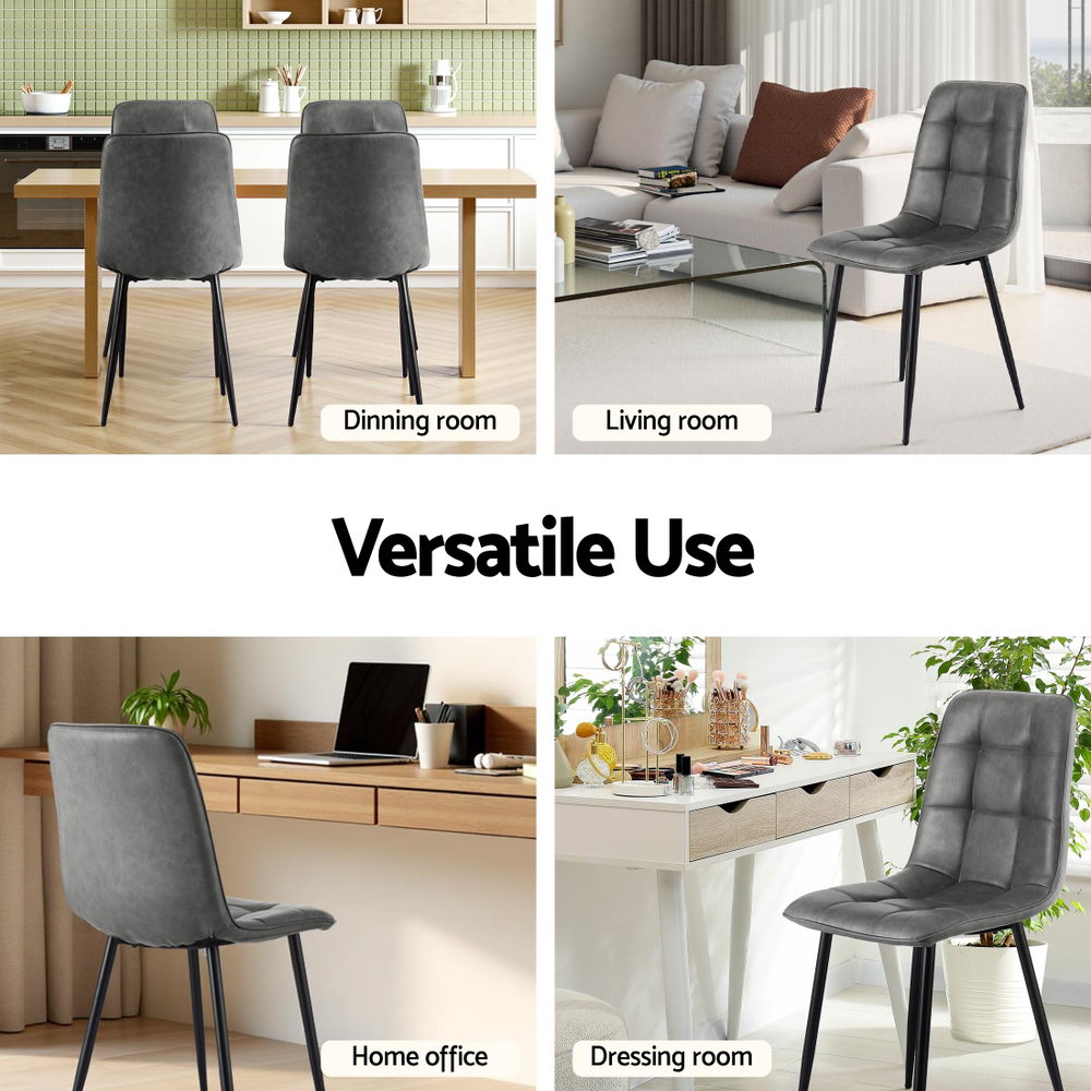 Artiss Set of 4 Dining Chairs Retro PU Leather Kitchen Lounge Cafe Accent Chair Grey