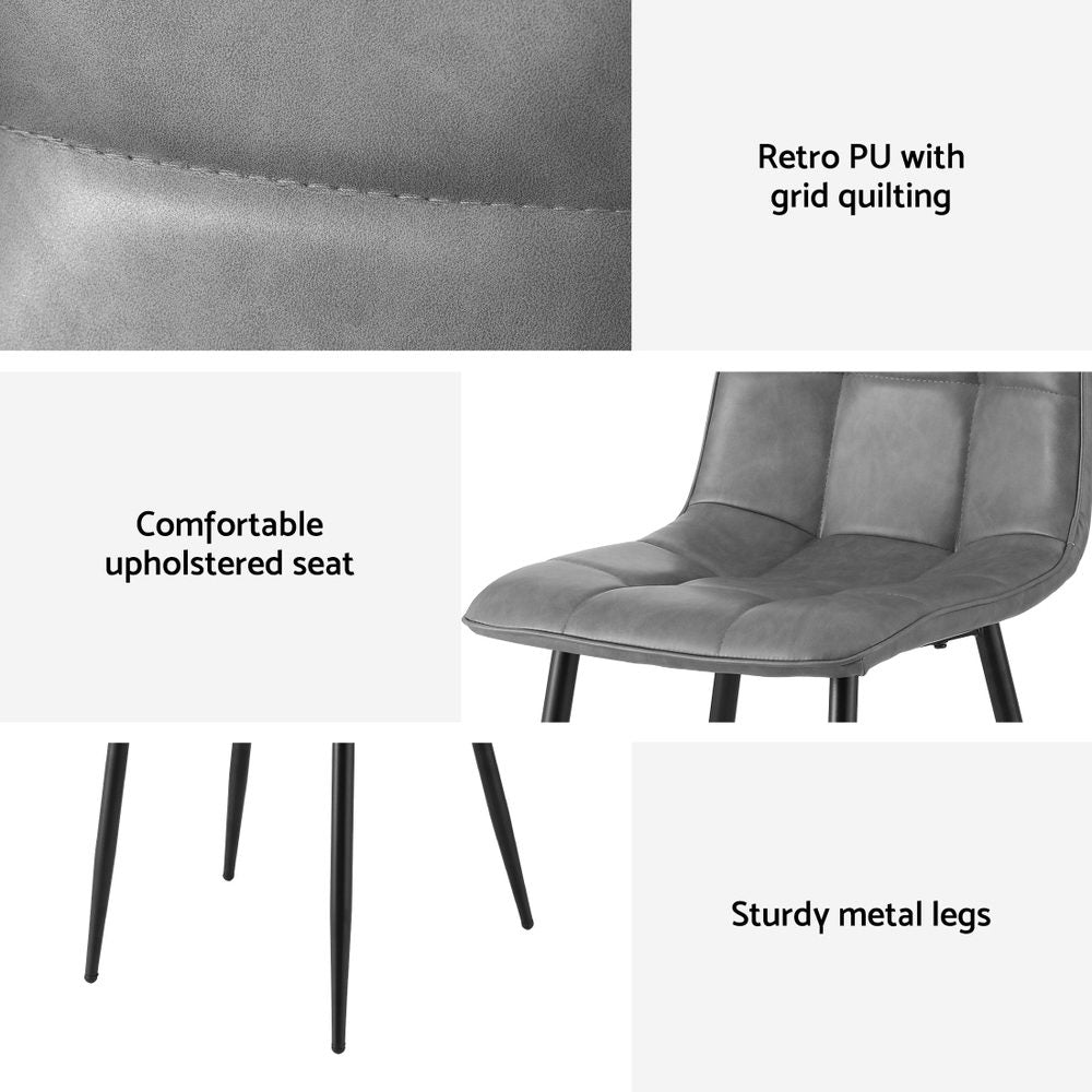 Artiss Set of 4 Dining Chairs Retro PU Leather Kitchen Lounge Cafe Accent Chair Grey