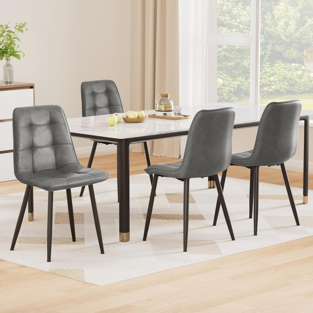 Artiss Set of 4 Dining Chairs Retro PU Leather Kitchen Lounge Cafe Accent Chair Grey