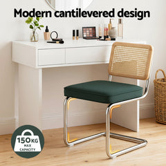 Artiss Dining Chairs Set of 2 Velvet Rattan Cantilever Green