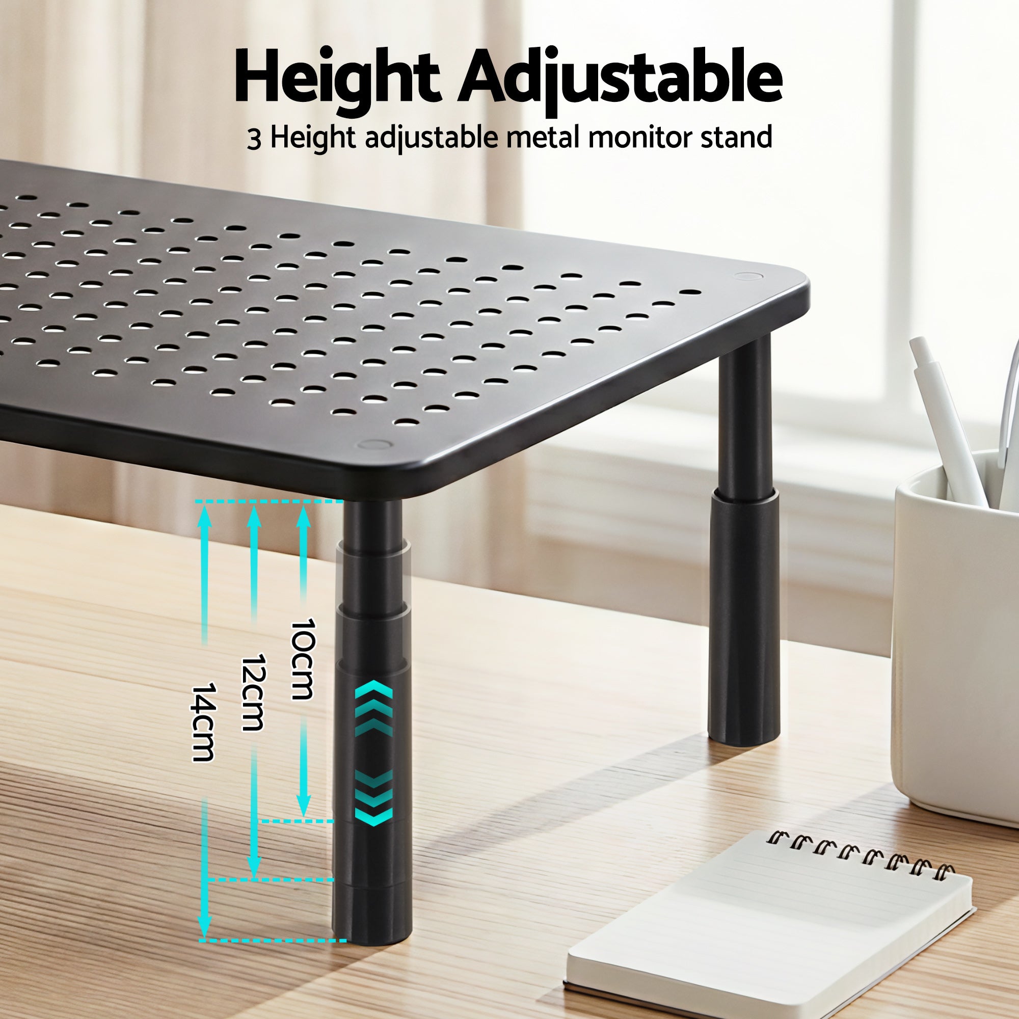 Artiss Monitor Stand Adjustable Riser For Computer Monitor And Laptop 3 Height Desk Organizer Black