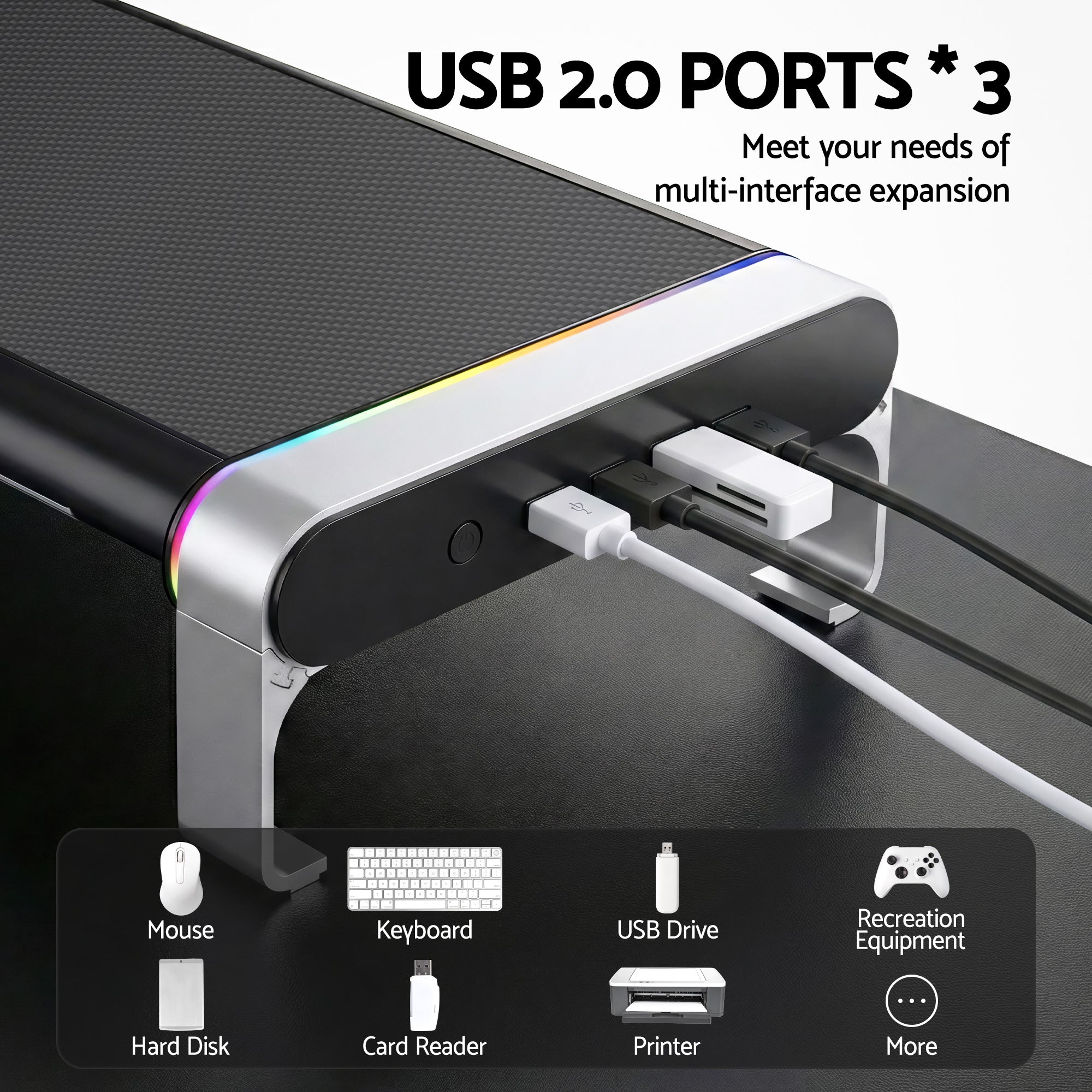 Artiss RGB Monitor Stand USB Hub Desk Free Delivery