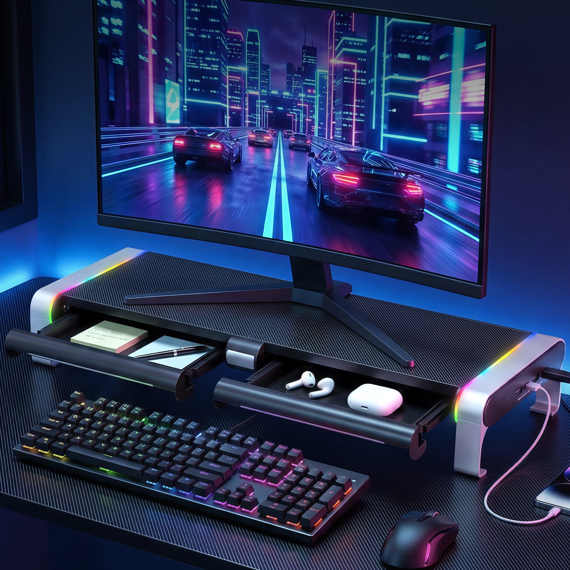 Artiss RGB Monitor Stand USB Hub Desk Free Delivery