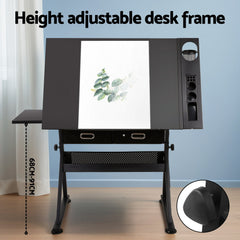 Artiss Drawing Desk Stool Set Drafting Table Adjustable Angle Tilt Drawers Black