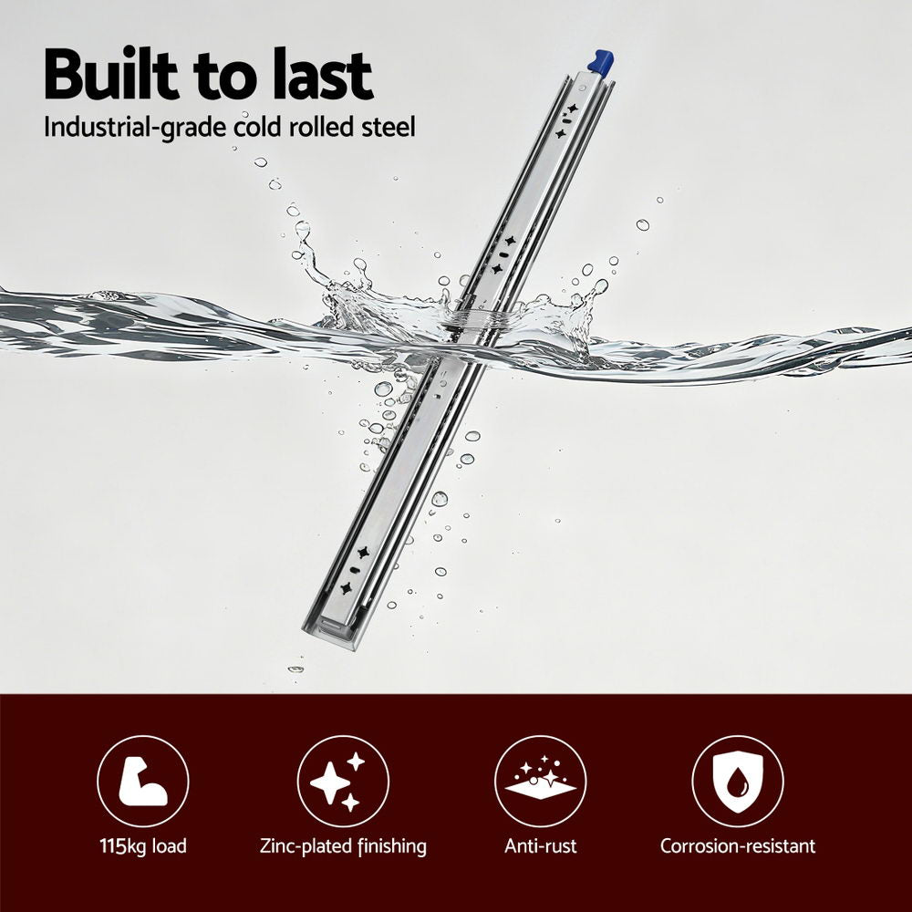 Giantz 2x Drawer Slides Heavy Duty Full Extension Locking 450-900mm Length