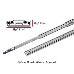 Giantz 2x Drawer Slides Heavy Duty Full Extension Locking 750-1500mm Length