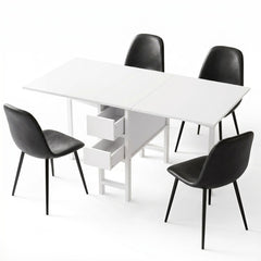Artiss Dining Table and Chairs Set 5pcs Foldable with 2 Drawers Black and White