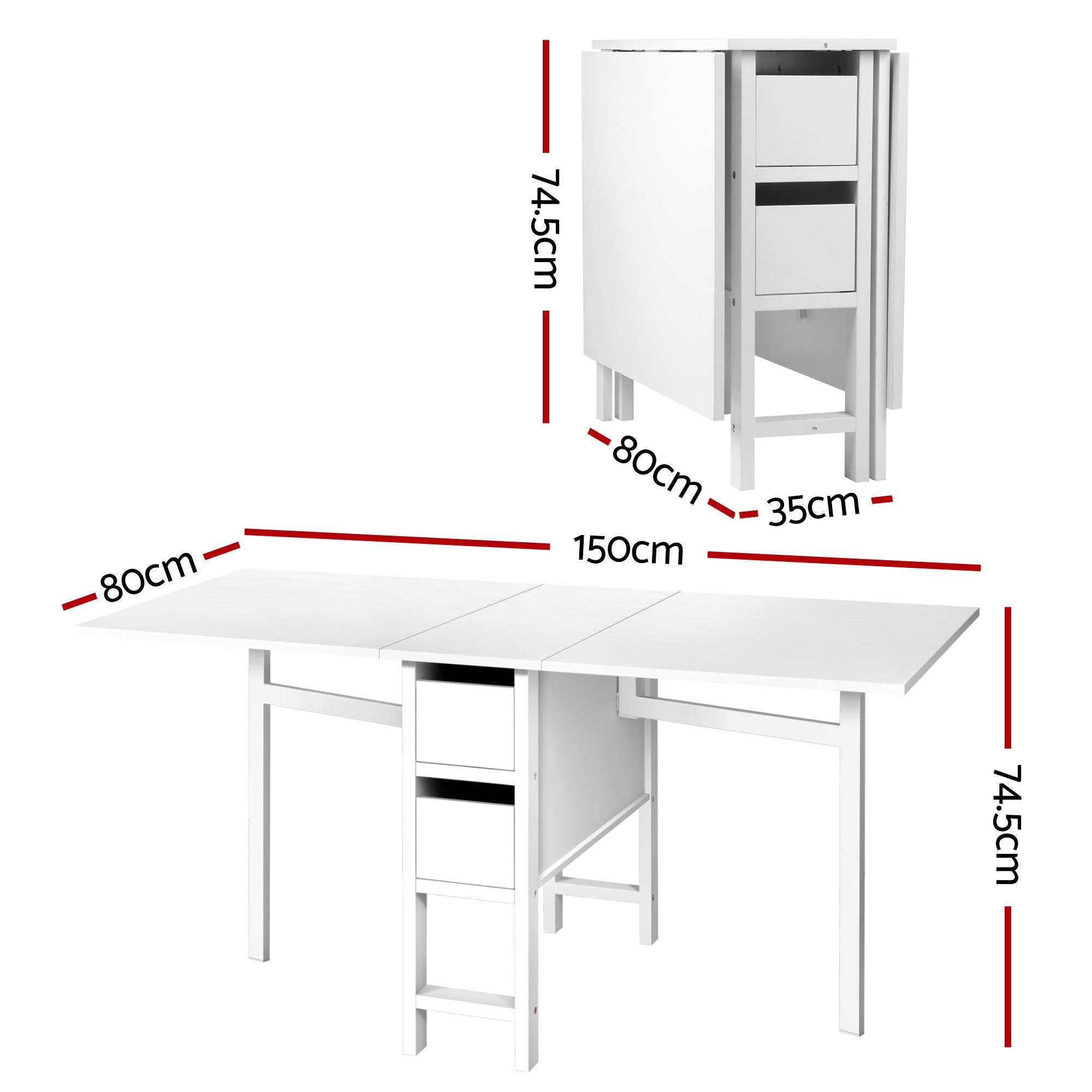 Artiss Dining Table and Chairs Set 5pcs Foldable with 2 Drawers Black and White