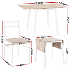Artiss Dining Table and Chairs Set 5pcs with Extendable 60-120cm Drop-Leaf Table