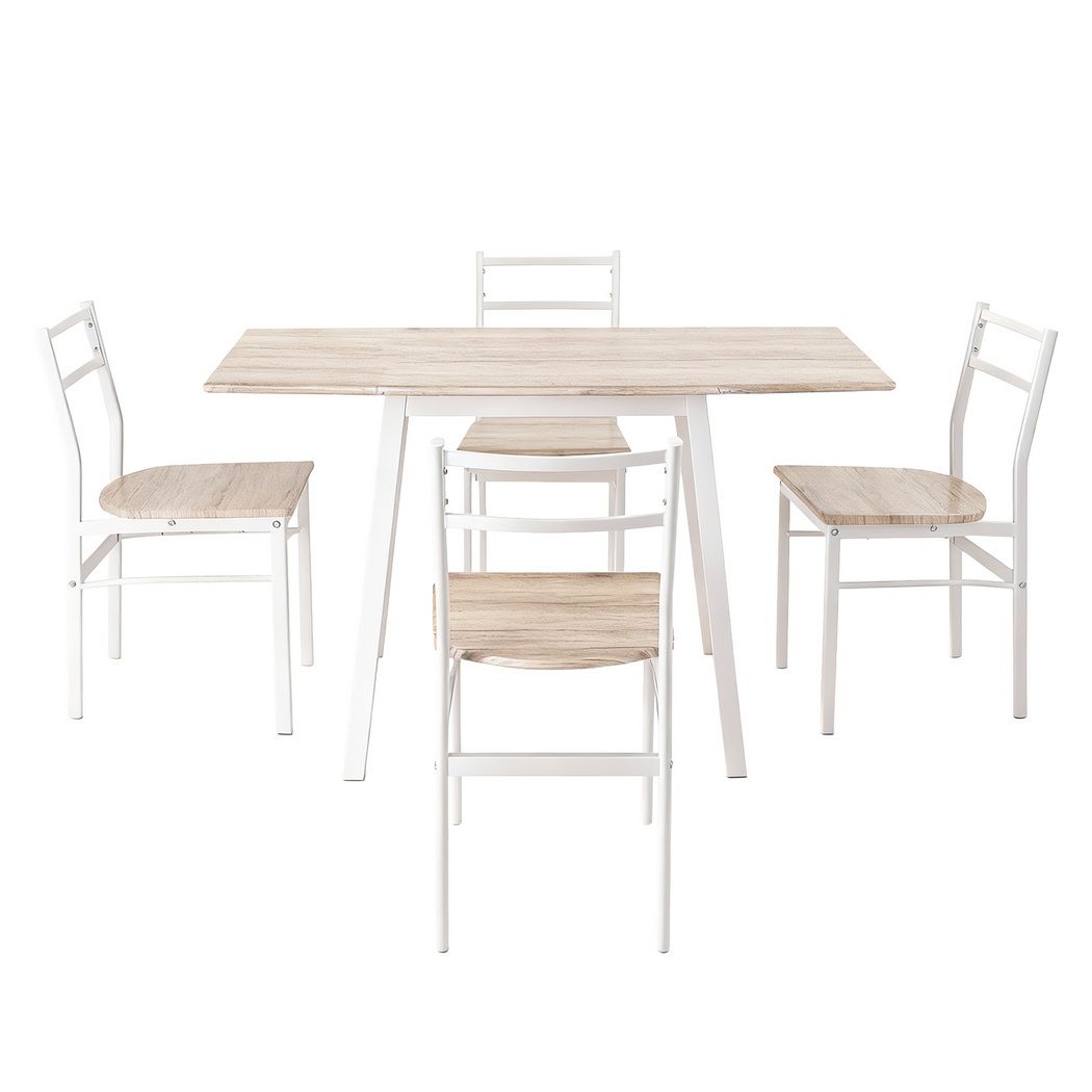 Artiss Dining Table and Chairs Set 5pcs with Extendable 60-120cm Drop-Leaf Table