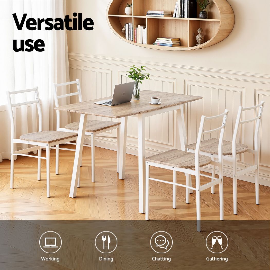 Artiss Dining Table and Chairs Set 5pcs with Extendable 60-120cm Drop-Leaf Table