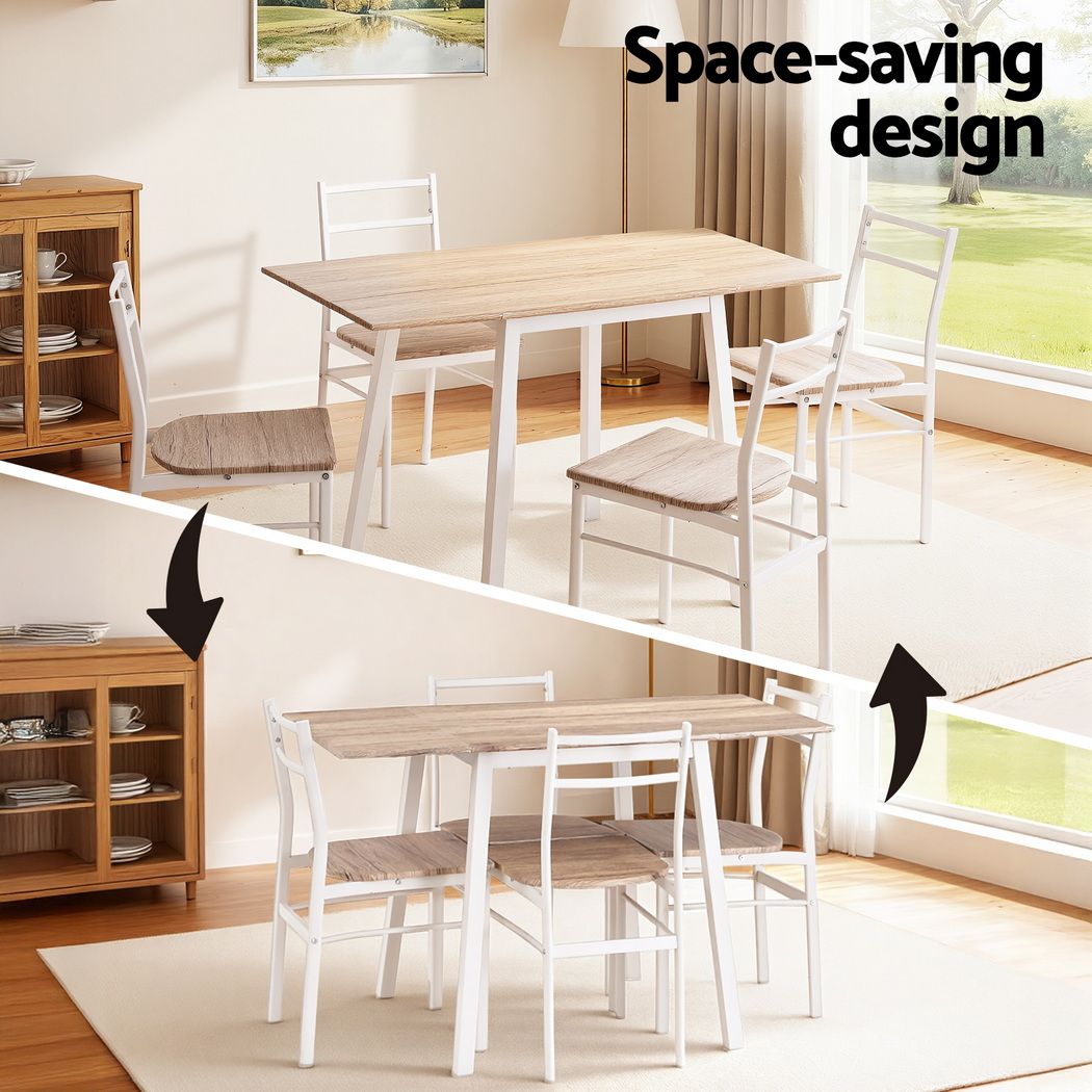 Artiss Dining Table and Chairs Set 5pcs with Extendable 60-120cm Drop-Leaf Table